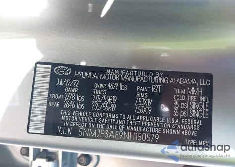 2022 Hyundai Tucson Sel z USA, uszkodzony, nr VIN 5NMJF3AE9NH150579